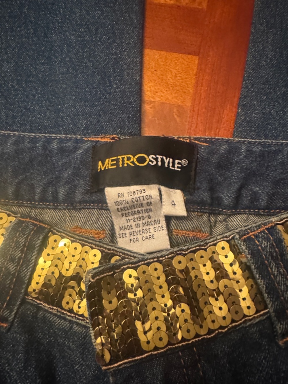 metrostyle Blue Denim Jean Shorts with Gold Sequin Belt - Picture 3 of 4